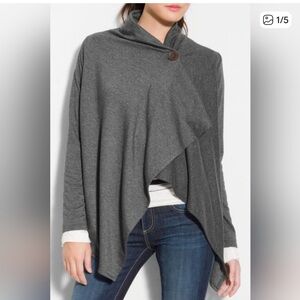 Bobeau One-Button Fleece Wrap Cardigan Dark Gray Small